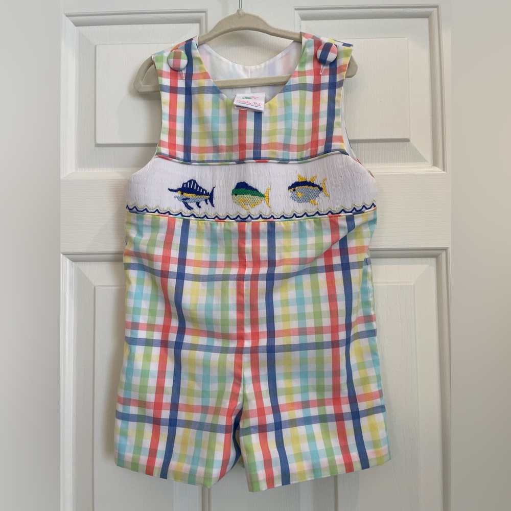 Stitchy Fish Smocked Jon Jon, NWOT, 3T